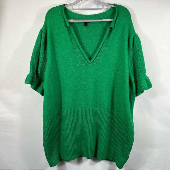 Torrid Green Cashmere Pullover Ruffle Sleeve Sweater Blouse 0665 - Picture 1 of 11